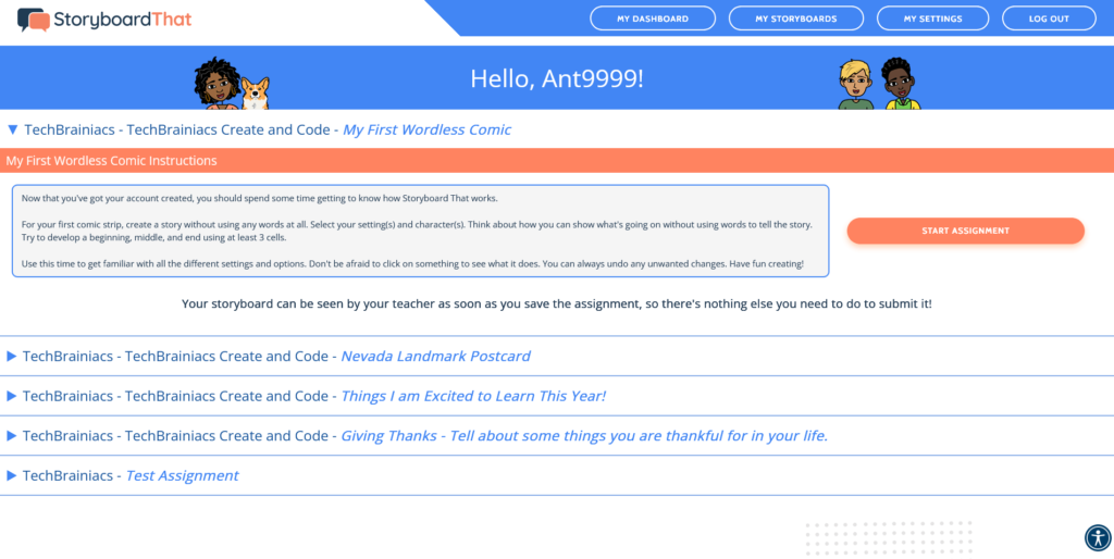 Storyboard Dashboard screenshot